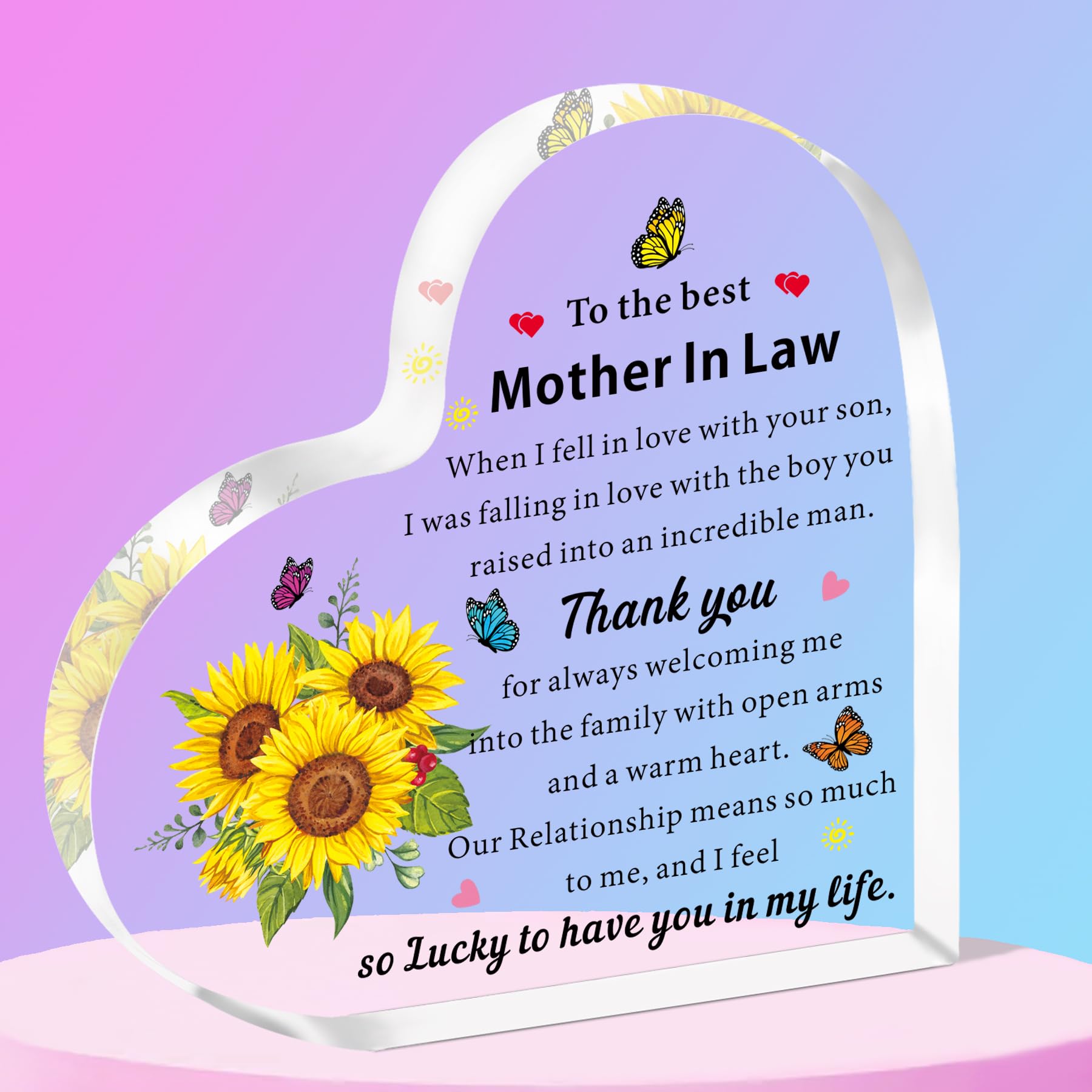 SMARGO Mother in Law Gifts Acrylic Plaque for Mother in Law Birthday Thanksgiving Christmas Mother's Day Gifts for Mother in Law