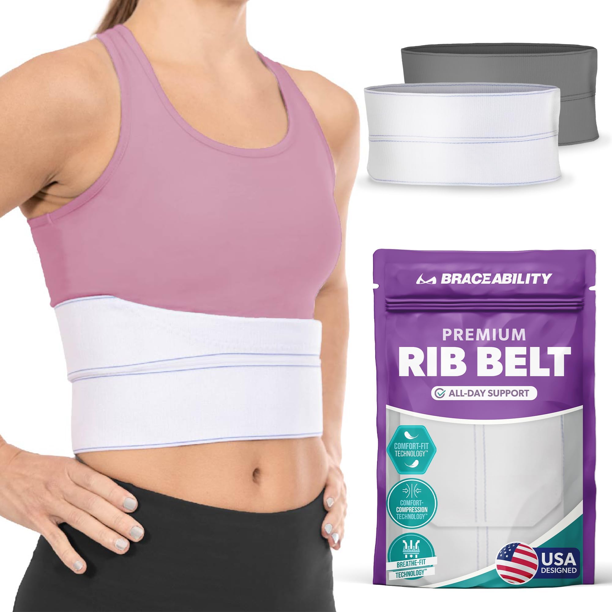 BraceAbility Broken Rib Brace | Elastic Chest Wrap Belt for Cracked, Fractured or Dislocated Ribs Protection, Compression and Support (Female - Fits 28"-60" Chest)