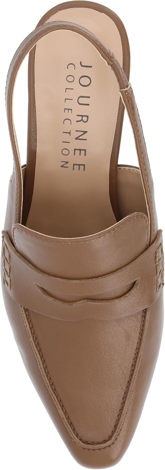 Journee Collection Womens Amory Penny Loafer Dress Pumps Cushioned Kitten Heel Sling Back Pull On Square Toe Shoes Brown 10 Wide WOMENS US