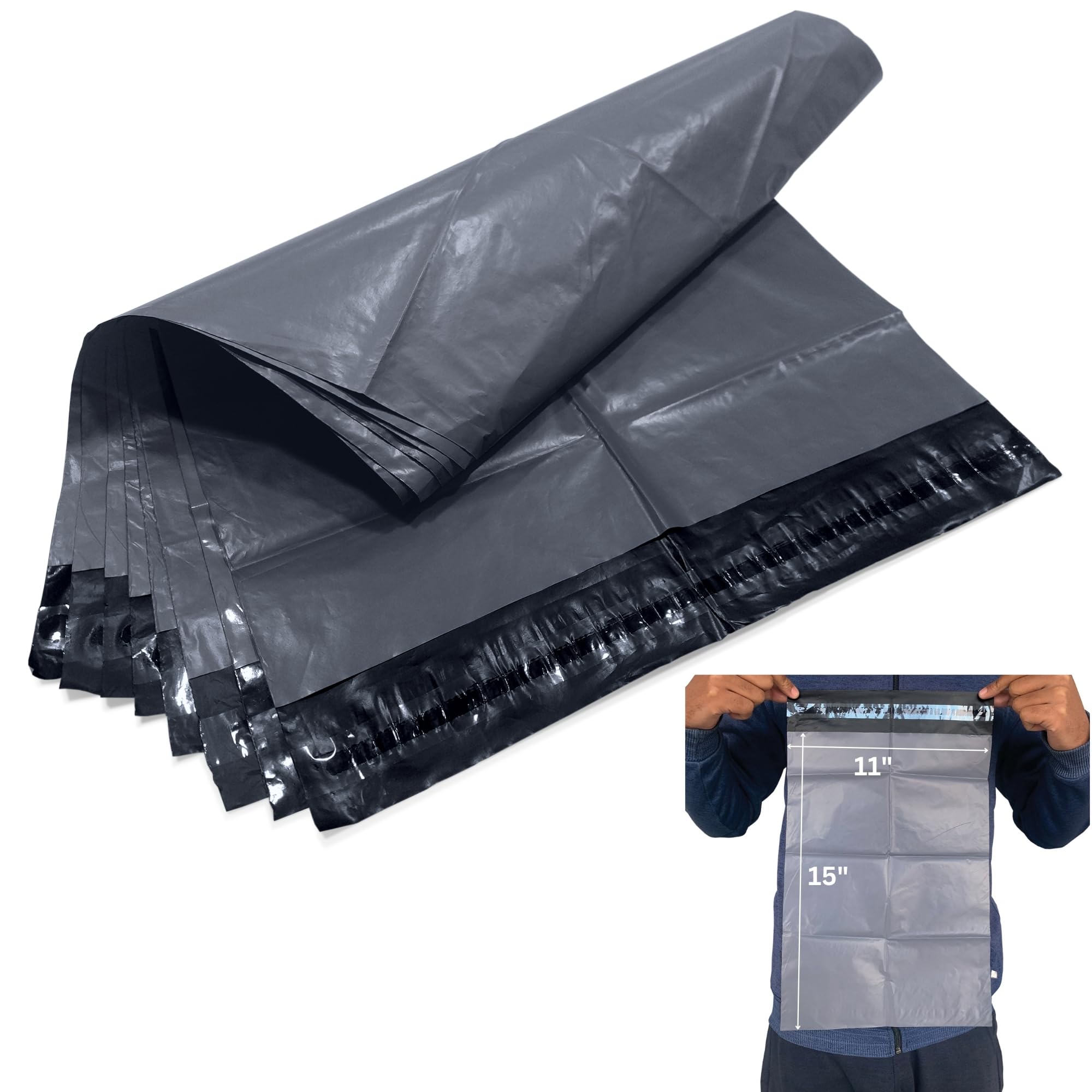 JeeJaan® 200 Grey Mailing Bags 11" x 15" - (280 x 381 mm) Mailing Mailer Plastic Courier Parcel Envelopes Durable Packaging Shipping Bags Strong Self Seal Parcel Mailers Postage Bag