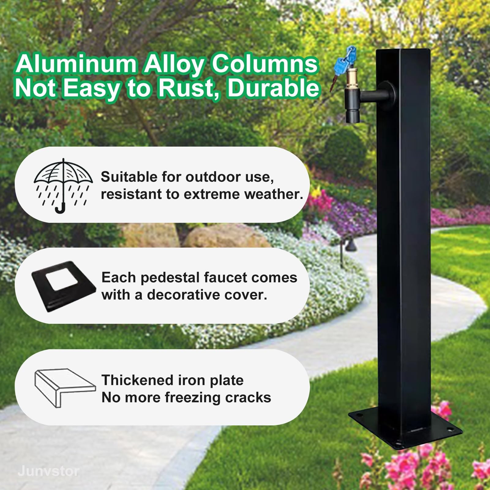 Robinet d'extérieur en acier inoxydable – Colonne d'eau de jardin autoportante pour l'hydratation de la cour et un accès pratique à l'eau