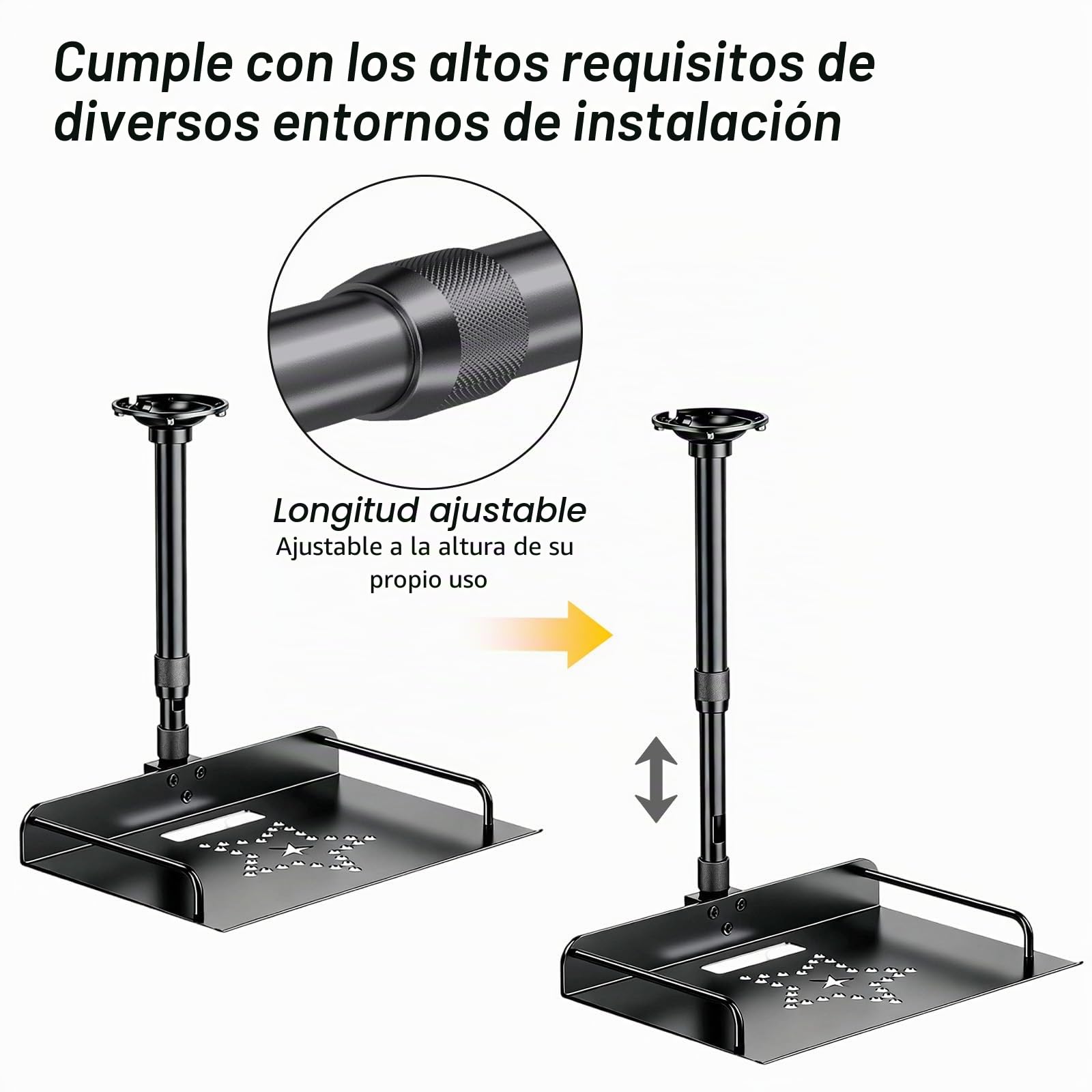 Soporte de Techo Universal para Proyector, Altura Ajustable 30-60cm con Gestor de Cables, Soporte de Pared para Cine en Casa y Oficina (Negro)