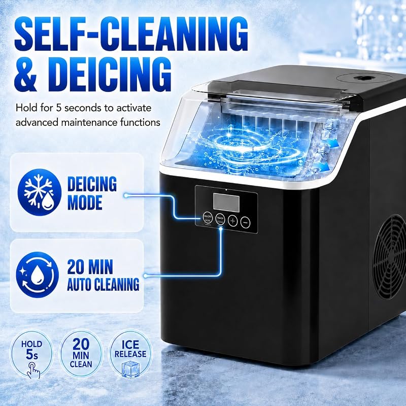 Anypro Countertop Ice Maker Machine, 45 Lbs/Day Ice Cube Maker, 24 Cubes Ready in 6-13 Mins, 2 Ways to Add Water, Auto Cleaning Portable Ice Machine with Ice Scoop & Basket for Home Kitchen Office Bar image 6