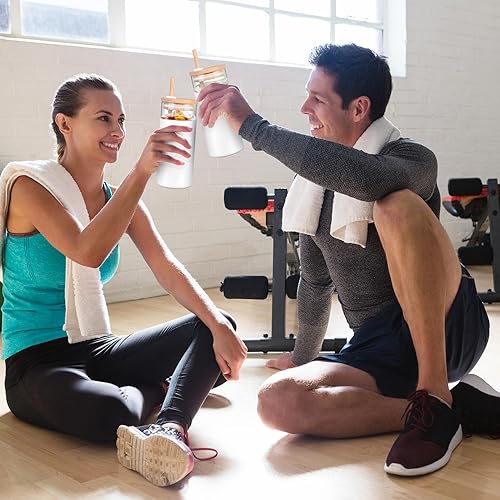 Miniatura 5 de Vaso de vidrio de 20 onzas con popote y tapa, taza de café helado con funda protectora de silicona aislada antideslizante, vasos para agua, café,