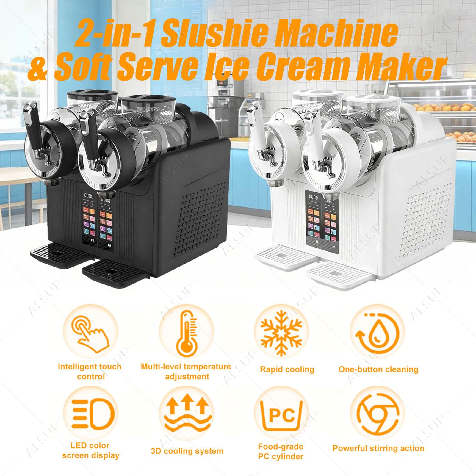 Macchina Per Granite Professionale 2x2L, Granitore Per Bevande Ghiacciate Con Doppia Testa, 7 Modalità Automatiche, Display Touch Screen, Senza Ghiaccio, Per Bar, Ristoranti, Eventi E Feste Black