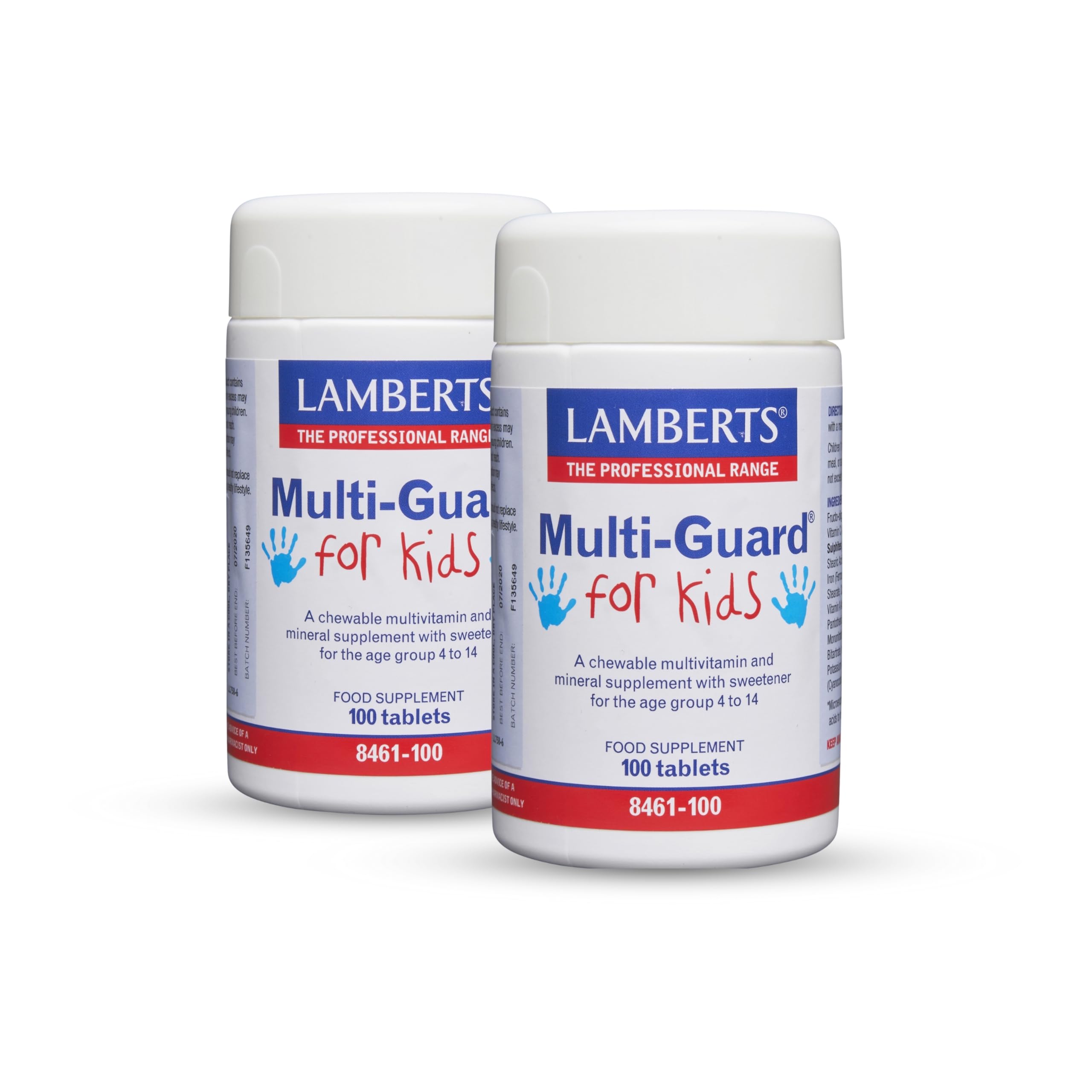 Pack x2 | Lamberts Multi-Guard for Kids, Multivitamínico y Mineral con Vitaminas A, B, C, D, E, Calcio, Magnesio, Zinc, Sabor Grosella Negra y Frambuesa | 100 Tabletas Masticables | LAMBERTS