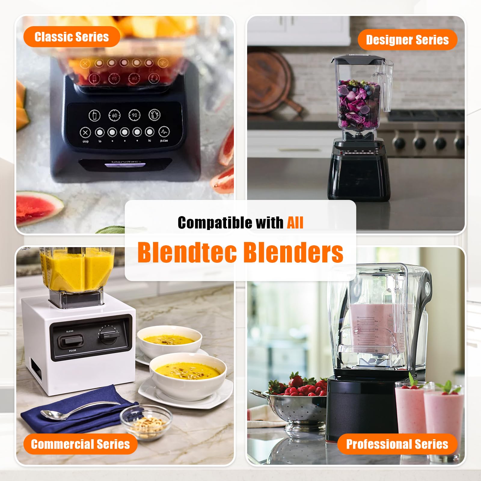 Mixerglas für Blendtec-Mixer, vierseitiger Mixer, Ersatz für Blendtec-Mixer, alle Modelle, 900 ml Mischkapazität, doppelte Edelstahl-Klinge