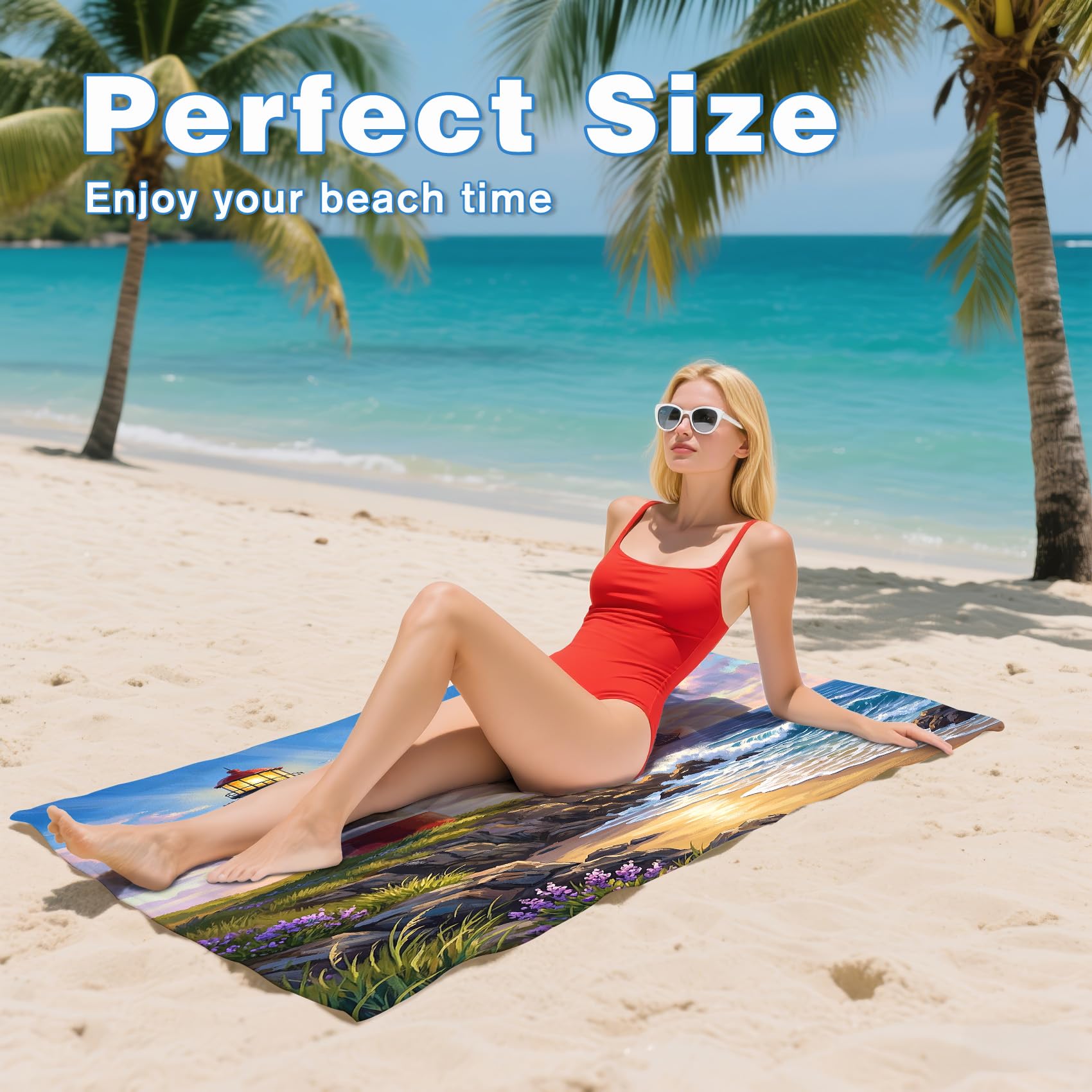 Serviette de Plage XXL Microfibre Phare Côtier Mer Paysage Marin, Drap de Plage Séchage Rapide Anti Sable & Légère, Serviette de Bain Grande Taille 100x200 cm, Accessoire & Cadeau été