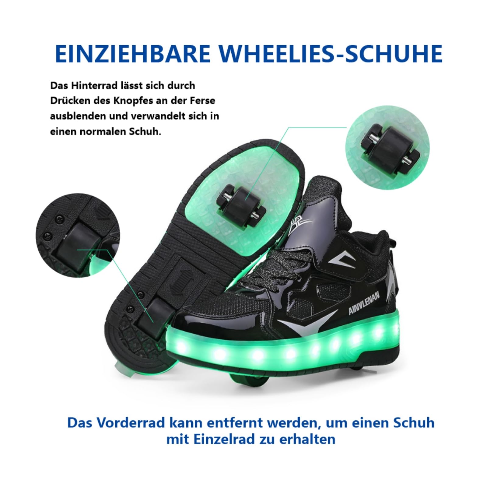 Sneaker per Bambini,Scarpe da Skateboard a Due Ruote,Luce a Cambio Colore Regolabile,Ricarica USB,universali per Ragazzi e Ragazze,Nero Rosa Oro Argento 27–40 EU