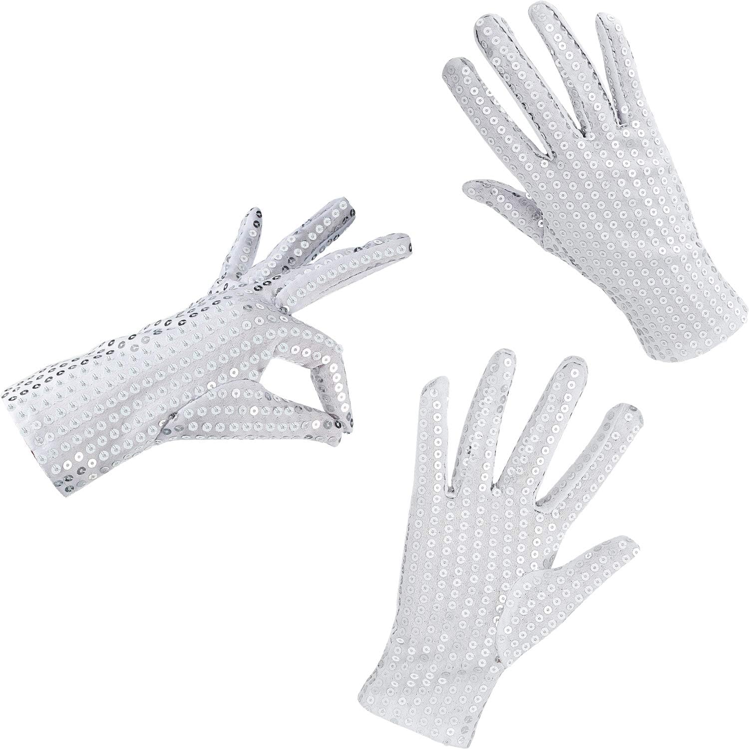 SATINIOR 3 Pairs Silver Sequin Gloves Mesh Glitter Gloves Sequin Dance Mittens for Dress Costume Accessory