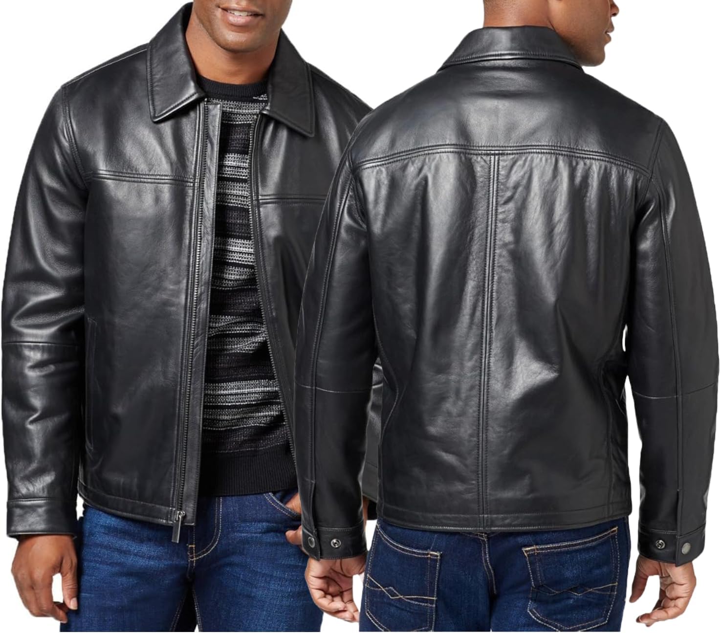Polo Collar Premium Leather Jacket Men - Classic Style Everyday Wear Real Lambskin Mens Leather Jackets