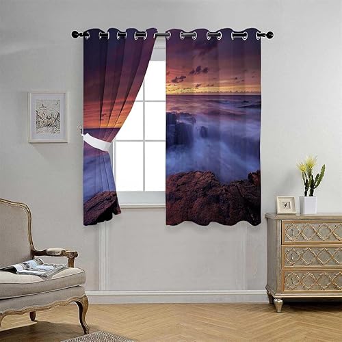Cortinas para Habitacion Blackout Coast Beach Seascape Temporary Doors for Hallways Blackout Material 63Inch Width by 63Inch Length,2 Panels