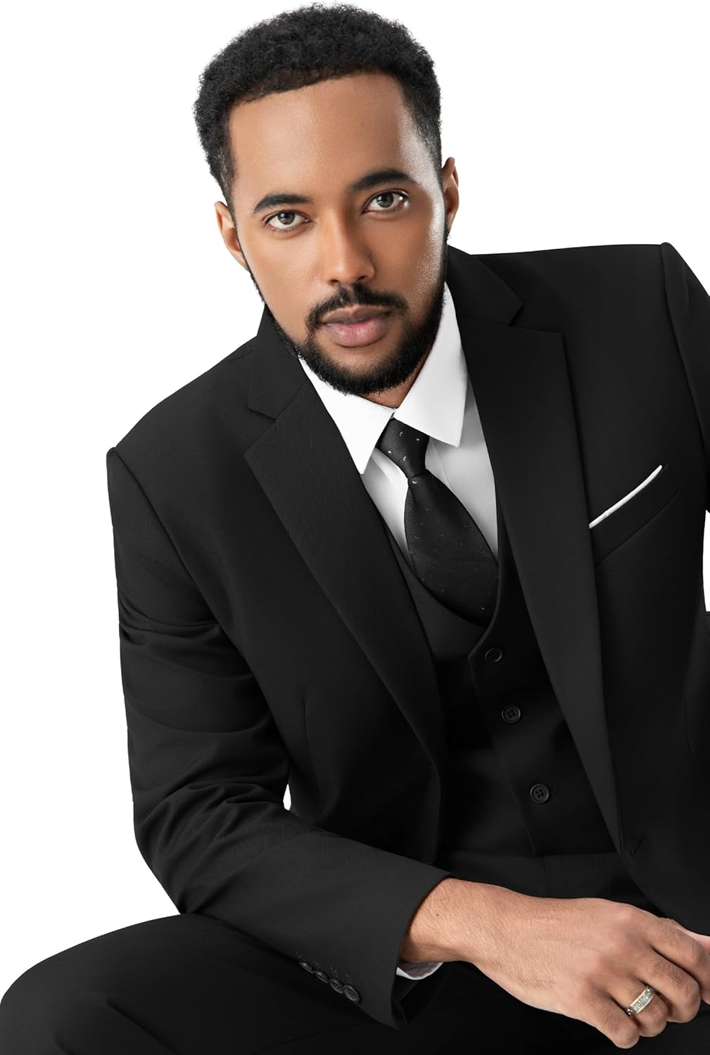 MAGE MALE Mens Two Button 3-Piece Suits Slim Fit Tuxedo Set with Blazer Jacket Vest & Pants for Wedding Prom Business - Image 2