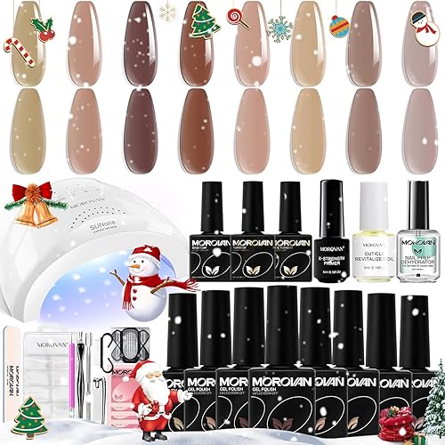 Morovan Juego de esmaltes de uñas de gel 8 colores Kit de esmalte de uñas de gel con base de luz U VLED, capa superior, esmalte de gel color nude,