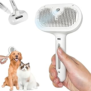 Heidelbert Selbstreinigende Katzen-Spraybürste Zum Haaren, Zottelbürste Mit Dampf Hund, Multifunktionale Hundebürste Mit Dampf Für Massage, Pflege Und Haarentfernung (Weiß)