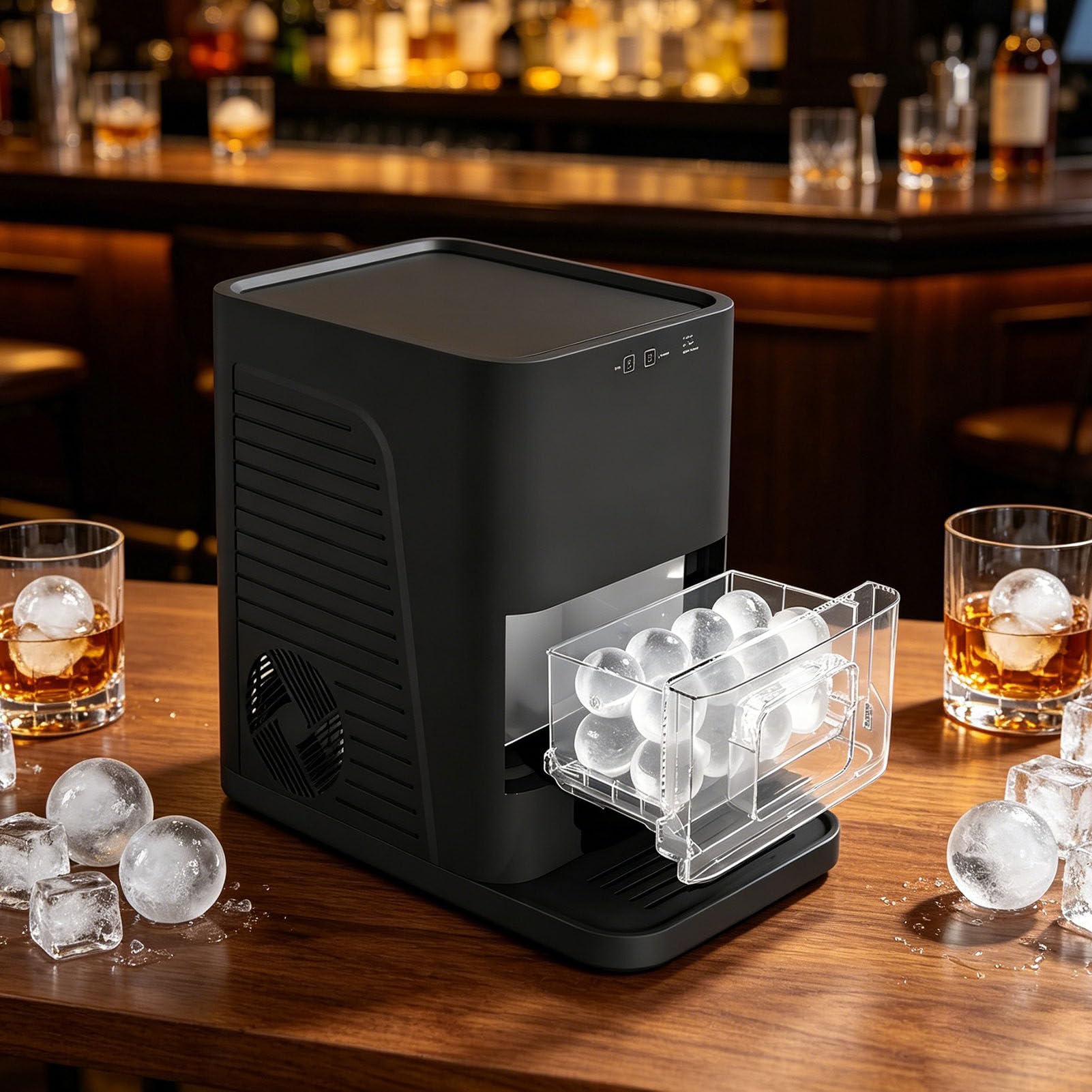 ROGHA 2″ Sphere Ice Maker, Clear Ice Ball Maker with Slow-Melting, 2 pcs in 60-90Mins, 42 pcs/Day,with Crystal Sphere & Rapid Sphere Technology, Ice Maker Countertop Ideal for Whiskey Black