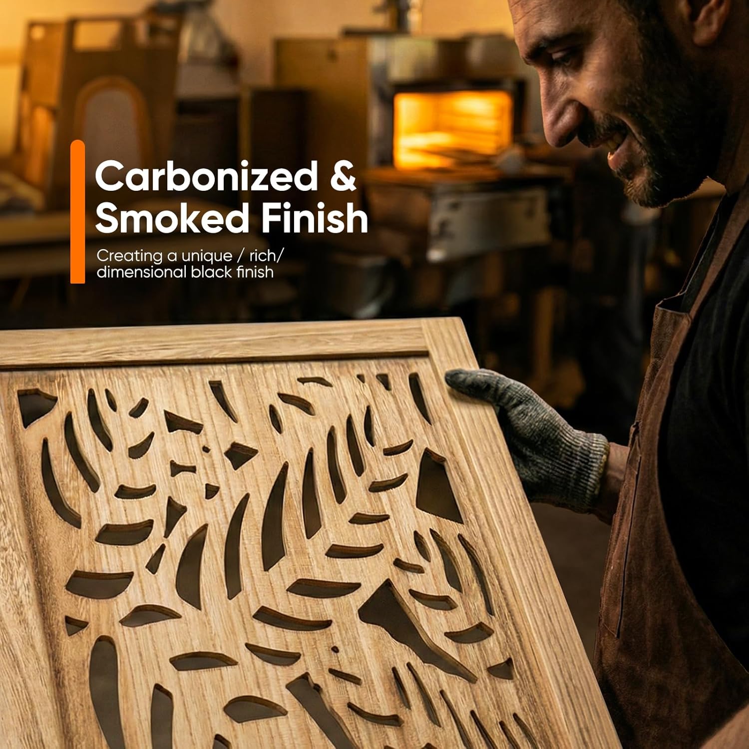 Boho Room Divider with Leaves Carving, 4/6-Panel Openwork Wood Screen