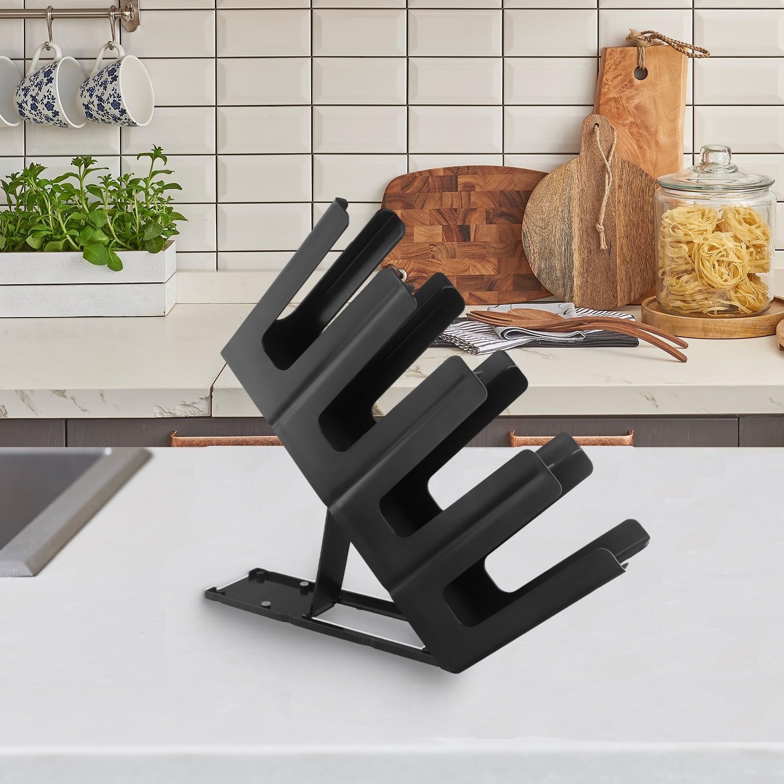 Porte-gobelets et couvercles commerciaux, distributeur pliable à 4 compartiments avec hauteur réglable pour tasses à café en papier, support de rangement en polypropylène noir