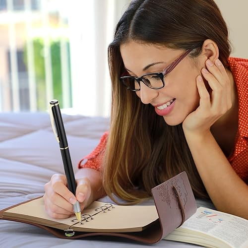 Miniatura 5 de Gueevin Juego de diario de árbol y bolígrafo, cuaderno de cuero recargable con caja de regalo y bolsa de regalo, diario de tapa dura con forro A5