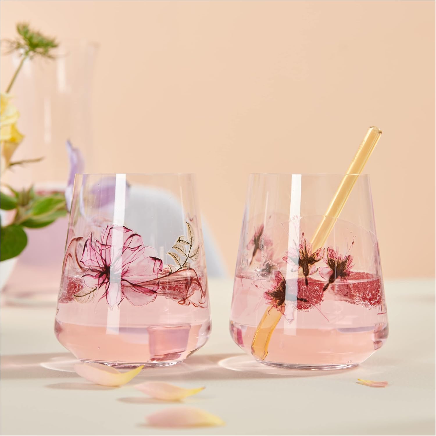 RITZENHOFF 3462001 Universal Glass Set of 2 500 ml Summer Sonett Allround No. 1 + 2 Floral Style Colourful Made in Germany Pink White Berry