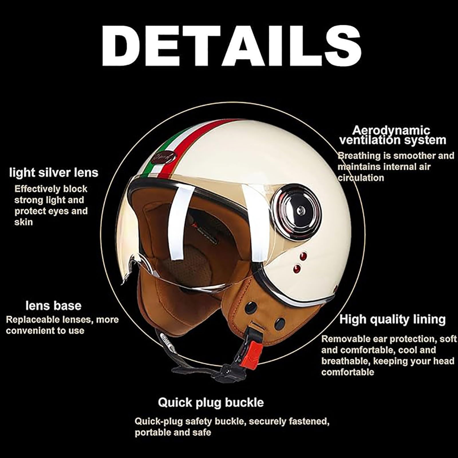Cascos Jet Para Moto Homologado ECE Casco Retro Gafas Dobles Orejeras Forradas Extraíbles Casco De Motocicleta Para Adultos Hombres Mujeres Scooter Casco Bicicleta Eléctrica C,XL/(61~62cm)