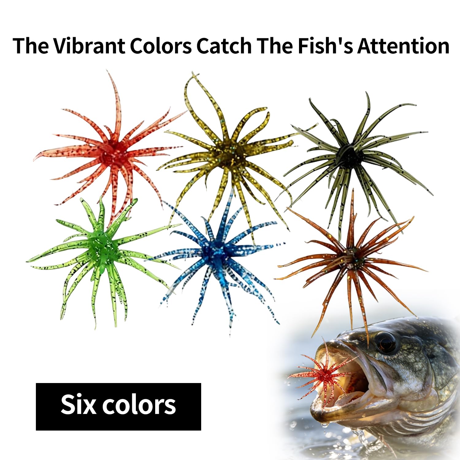 6Pcs Fuzzy Dice Fishing Lure for Bass Fishing, Soft TPR Creature Bait, Floating Soft Plastic Lures with Reflective Glitter, Lifelike Breathing Action for Freshwater & Saltwater (6PCS mix1, 2.36 in)