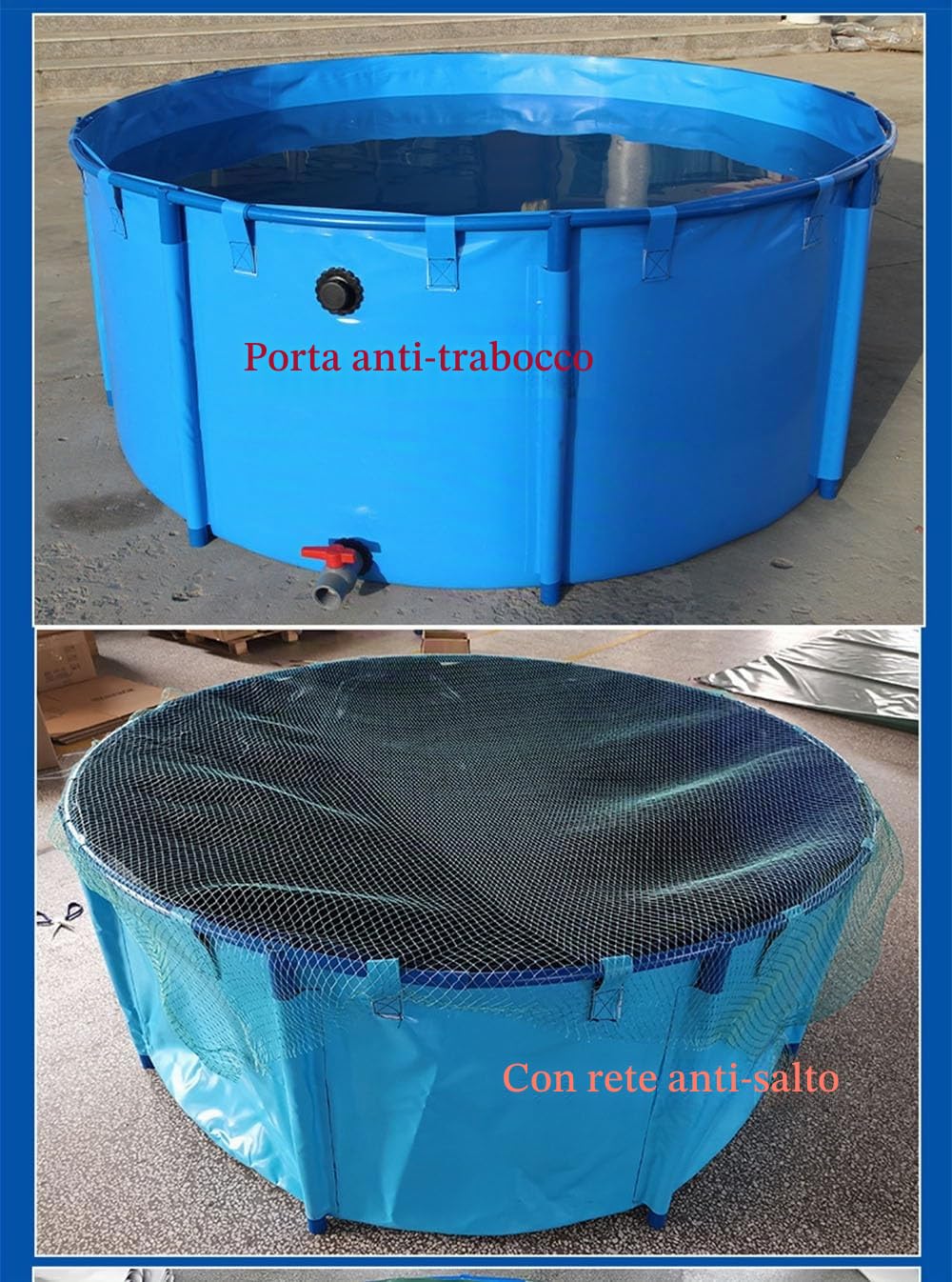 Piscina fuori terra, stagno per pesci in tela circolare ispessimento, grande stagno pieghevole in plastica resistente con staffa per irrigazione agricola per la cultura koi (1700L-1,5)