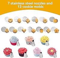 Vista 3 de Juego de pistola de prensa de galletas, prensa de galletas Spritz para hornear, decoración de glaseado de acero inoxidable, kit de pistola de prensa