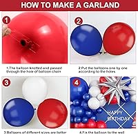 Vista 3 de Kit de arco de globos rojos, blancos y azules, globos de látex de cumpleaños de 5, 10, 18 pulgadas, kit de guirnalda de globos de fiesta azul, rojo