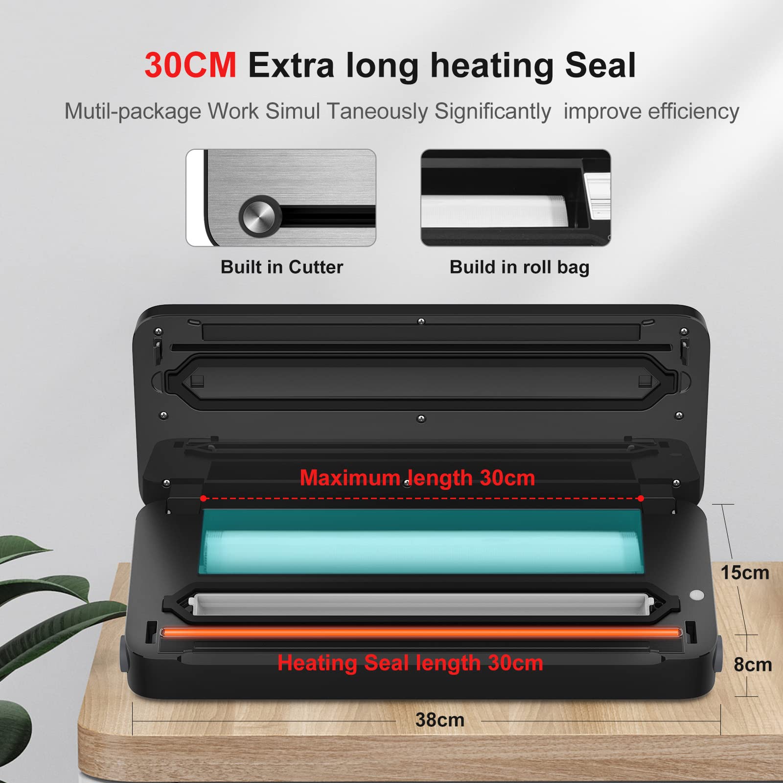 Bonsenkitchen Vacuum Sealer with Builtin Cutter & Roll Bag Storage