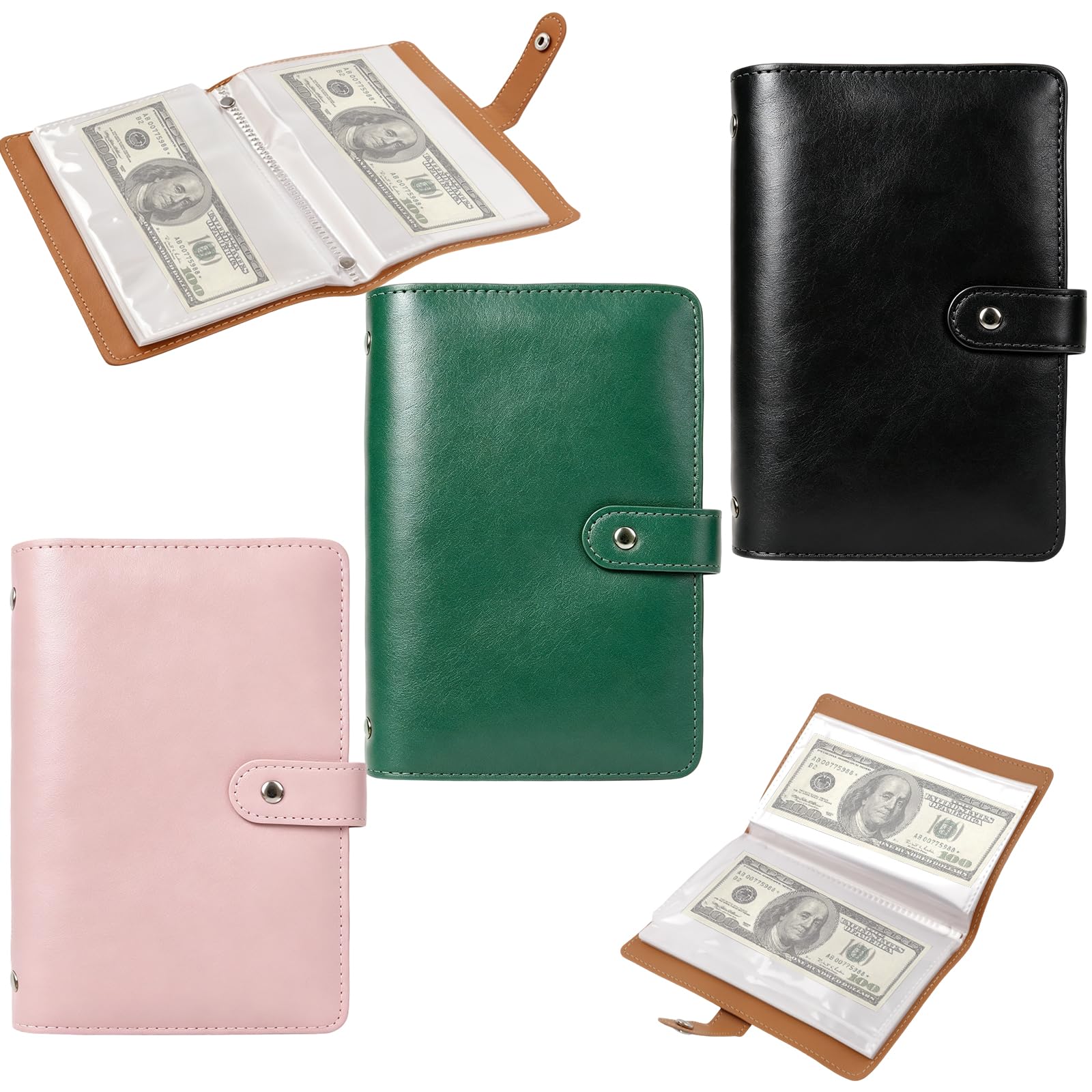 3PCS Money Saving Wallet 100 Envelopes Saving Challenge Book, Cash Stuffing Budget Planner Binder Organizer for Financial Gifting Home, Office, Couples and Family (Pink+Black+Green)
