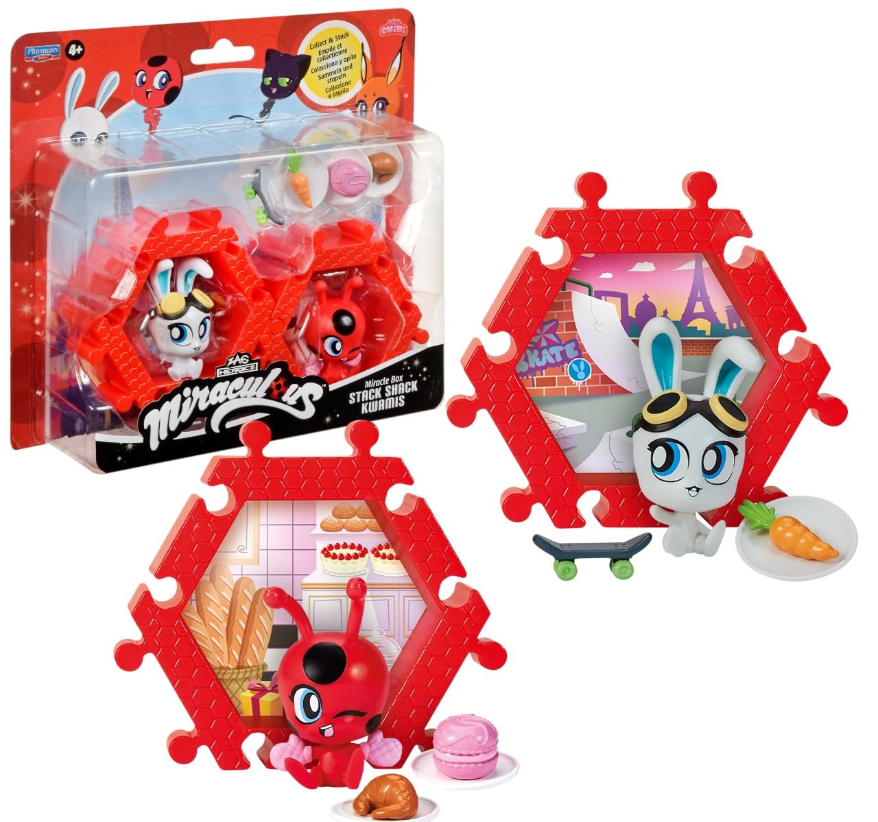 Miraculous Shack Stack Surprise Twin Pack – Tikki & Fluff – 2 Collectible Miraculous Chibi Shacks with 2 Characters and 4 Accessories – Themed Environments to Stack, Display & Play