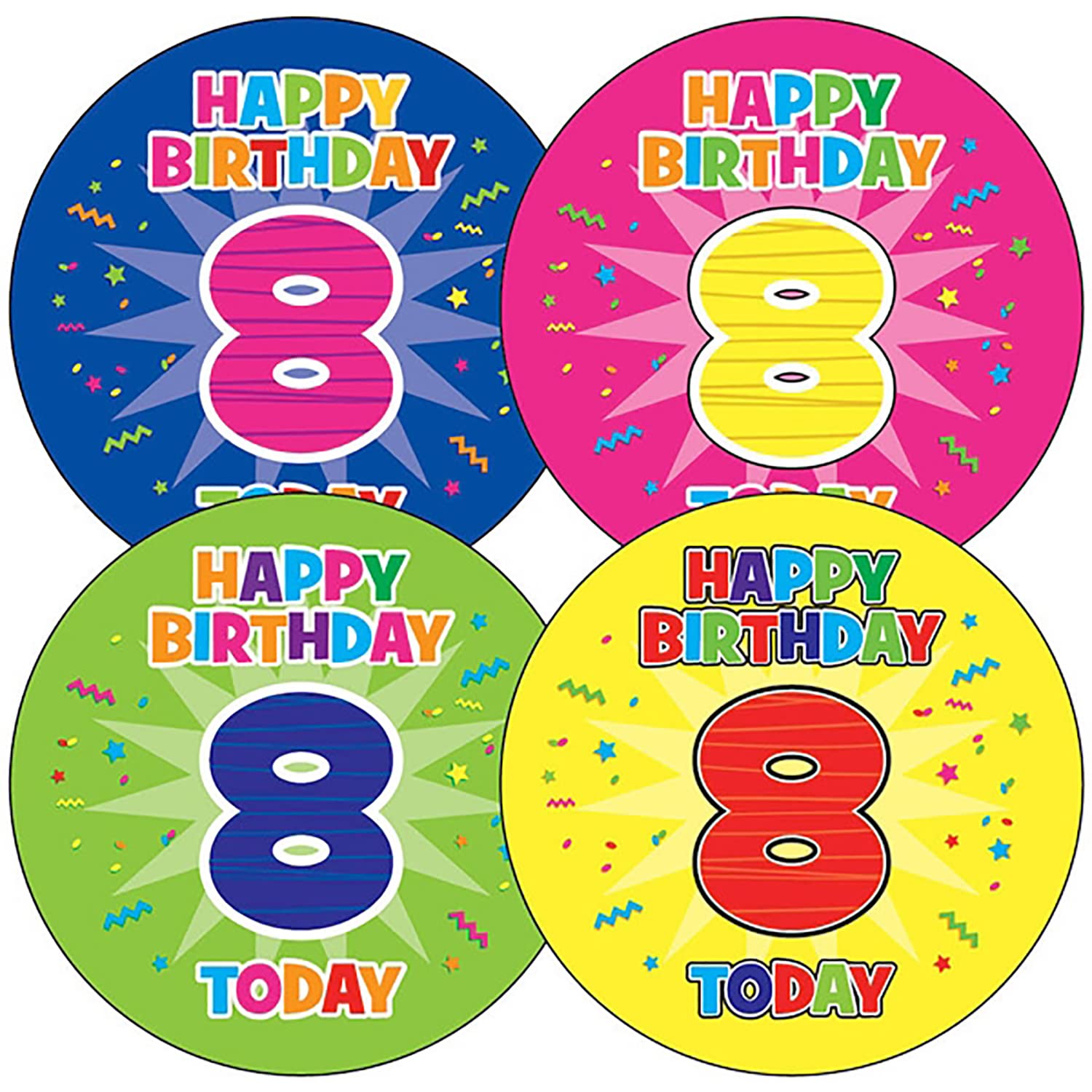 175 Mixed Happy Birthday 8 Years Old Today Childrens Pupils Motivational Gift Present Stickers 37mm Primary Teaching Services