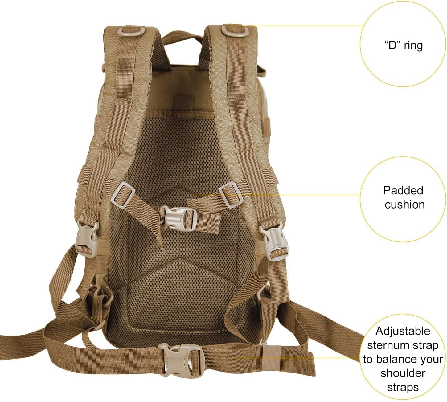 Small 30L Assault Backpack Military Tactical Backpack Tactical Bag for Outdoor Hiking Camping Travel (Coyote) - Image 5