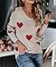 Tutorutor Womens Sexy V Neck Drop Shoulder Pullover Sweaters Oversized Cute Heart Love Print Knitted Fall Jumper Tops