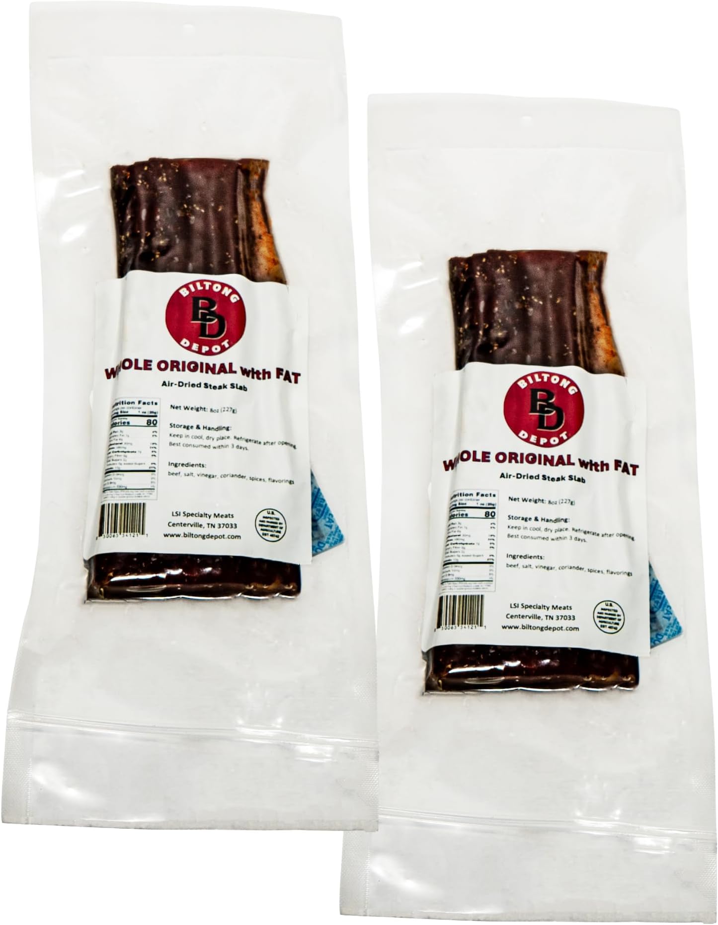 Biltong Depot Original Beef Biltong Slab with Fat – 1lb (2 x 8oz Slabs) | Air-Dried Beef Jerky Snack | High Protein | Zero Sugar | Keto & Paleo Friendly | Gluten Free | No Artificial Preservatives | No MSG