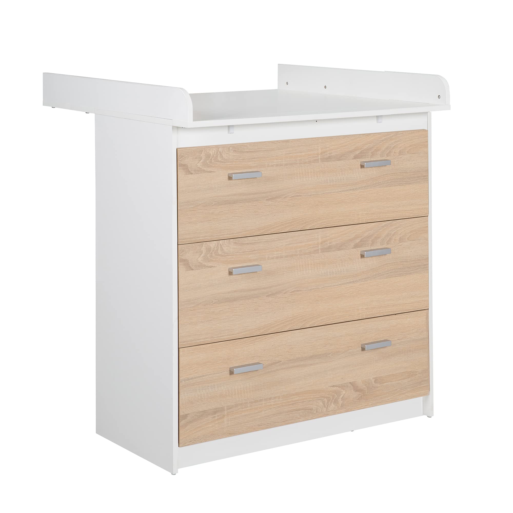 roba Chambre Bébé Complète Gabriella - Lit Évolutif 70 x 140 cm + Commode à Langer Étroit + Armoire 3 Portes - Blanc/Décor Bois