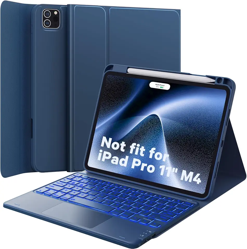 GreenLaw Capa com teclado para iPad Air 11 polegadas (M3/M2) 2025/2024 e Air 4ª/5ª geração e iPad Pro de 11 polegadas (1ª/2ª/3ª/4ª geração), touchpad inteligente, retroiluminação de 7 cores, capa