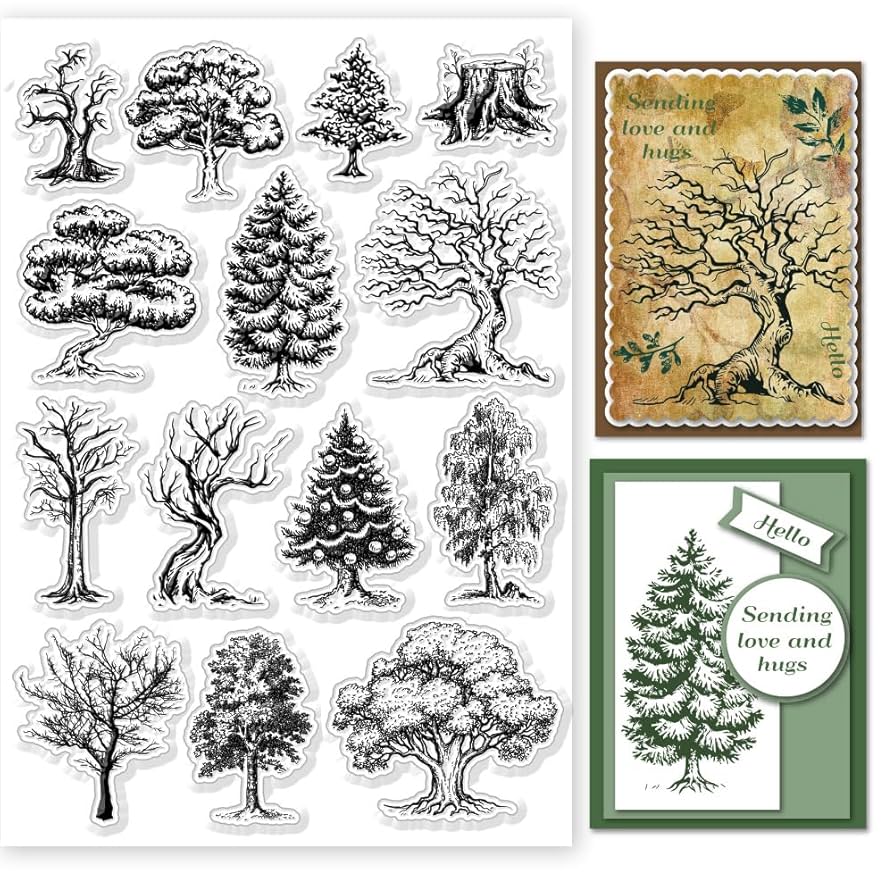 GLOBLELAND Tree Background Clear Stamps Forest Silicone Clear Stamp