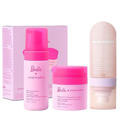 Evereden Happy Face DUO Barbie Edition y juego de niebla hidratante multivitamínica lavado y crema facial para niños con múltiples vitaminas, spray