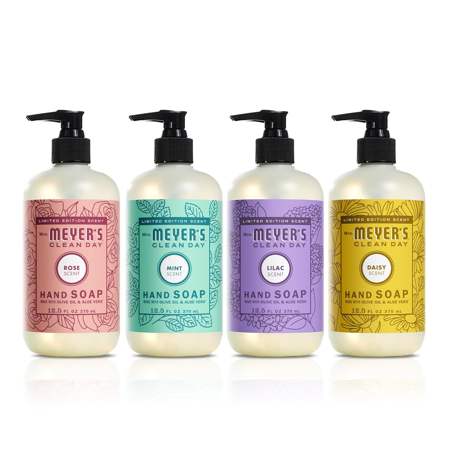 Mrs. MEYER'S Clean Day Spring Hand Soap Set, includes Lilac, Rose, Mint, and Daisy