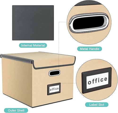 Vista 183 de Huolewa Cajas organizadoras de archivos con tapas, plegables de lino para colgar y almacenar con tobogán de plástico para oficina/decoración/hogar