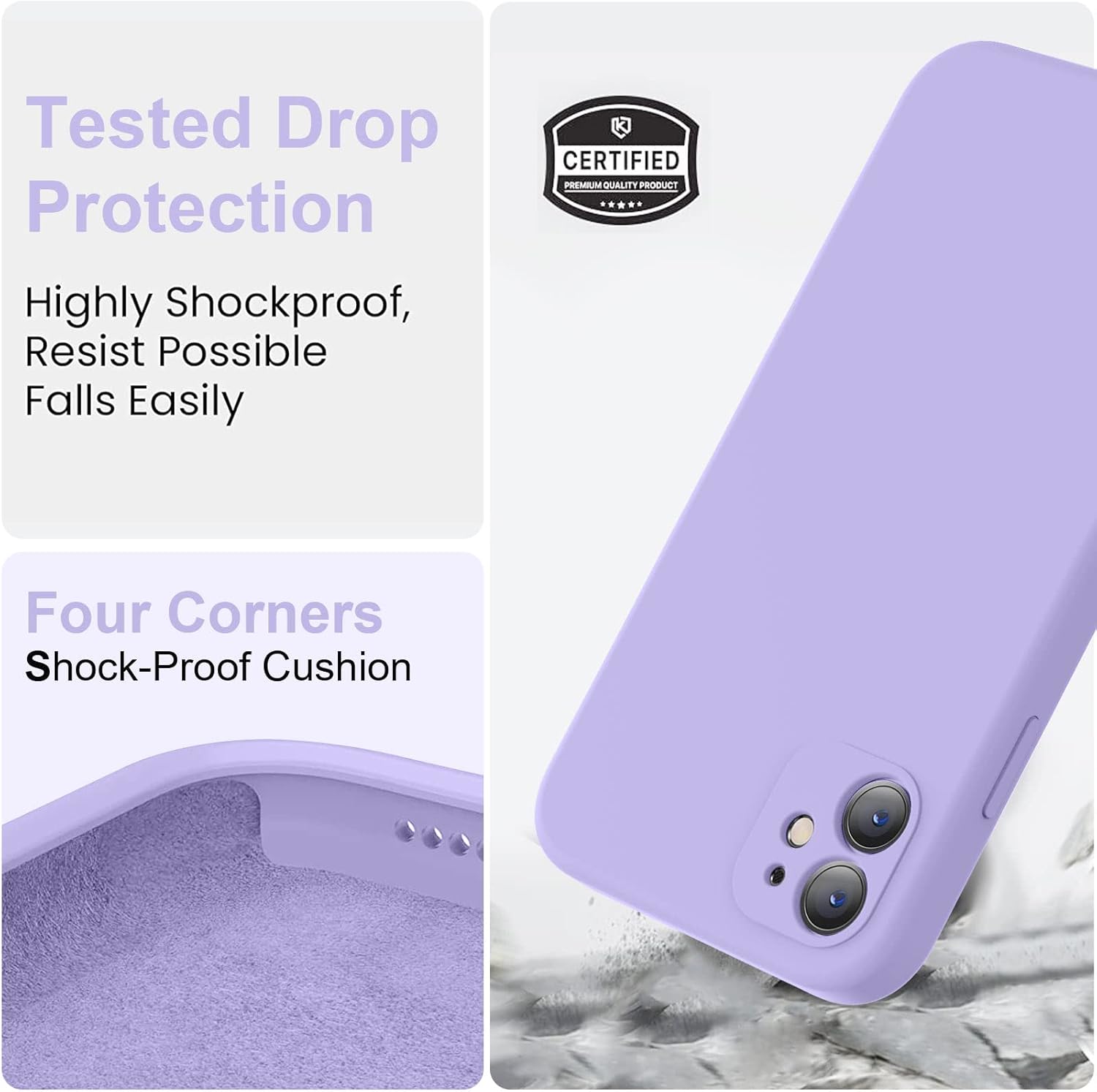 Vooii Compatible with iPhone 11 Case, Upgraded Liquid Silicone with [Flat Edges] [Camera Protection] [Soft Anti-Scratch Microfiber Lining] Phone Case for iPhone 11 6.1 inch - Light Purple