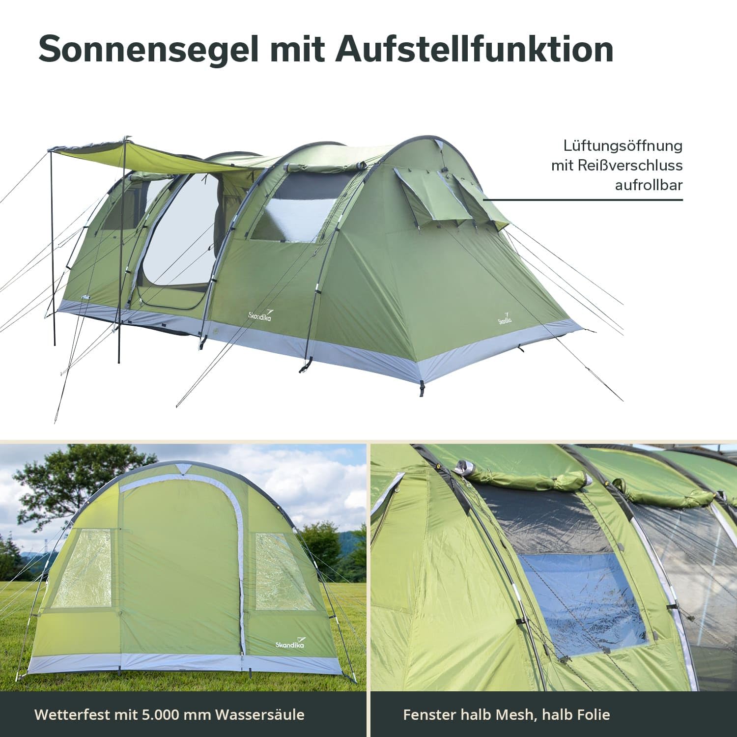 Skandika Gotland 4 Protect - tende da campeggio familiare - zanzariera - 480x310cm - Telo sotto tenda cucito - Colonna d`acqua 5000mm