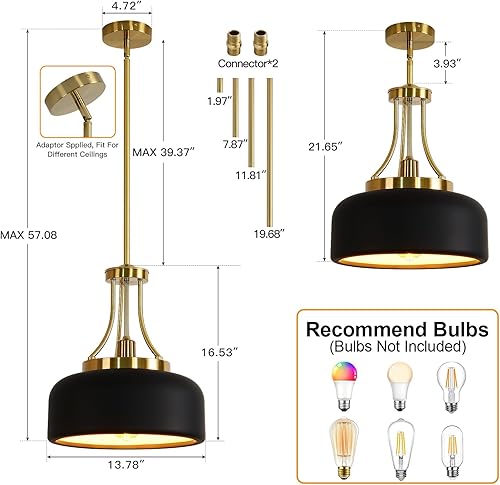 Miniatura 7 de Lámpara de iluminación de granja nórdica de 13.8 pulgadas, lámpara de techo industrial moderna, altura de tubo recto ajustable, color cobre