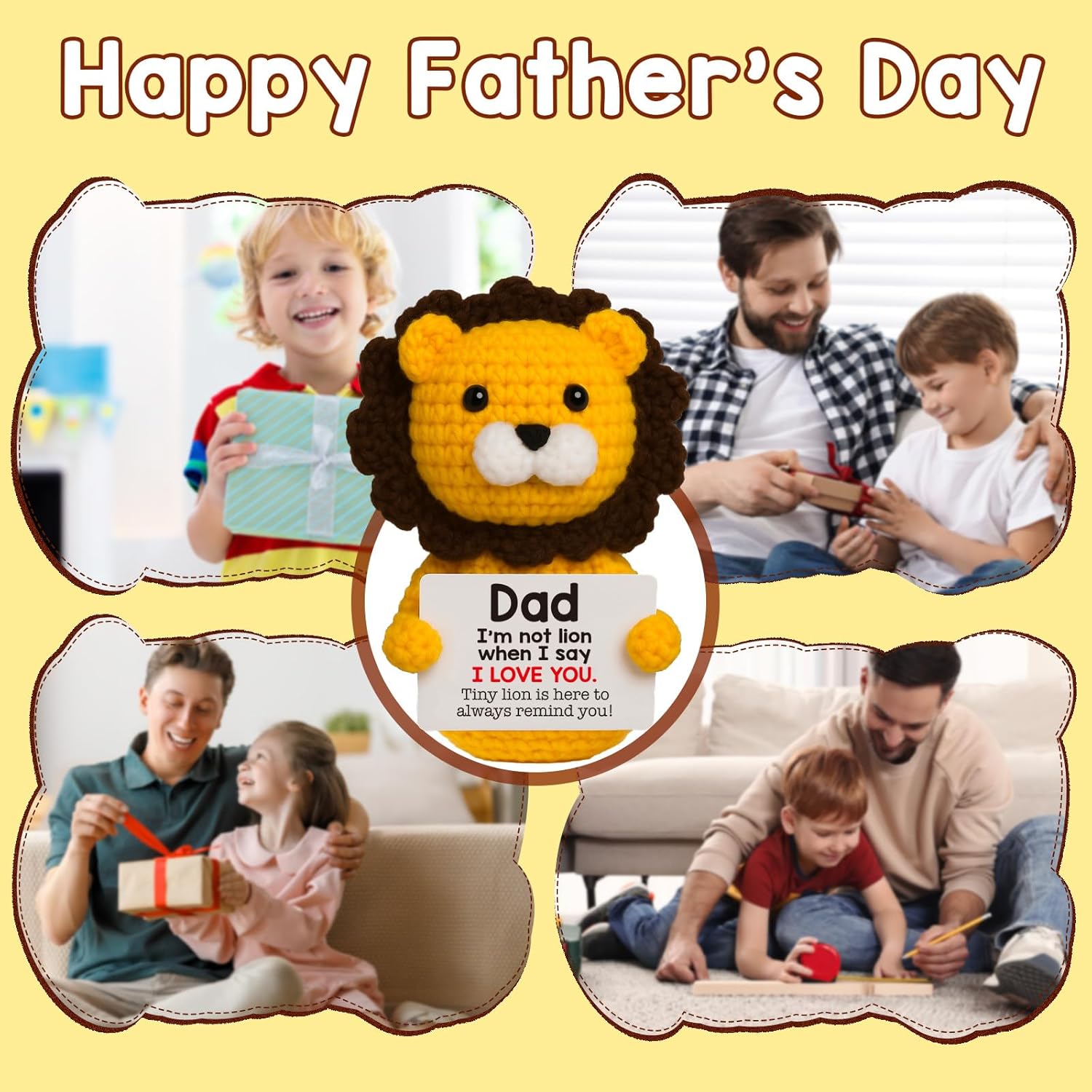Dad Gifts from Son Daughter, Christmas Birthday Gifts for Dad Father Daddy, Papa Gift Idea, Funny Positive Handmade Crochet Lion Presents for Stepdad Bonusdad - Image 7