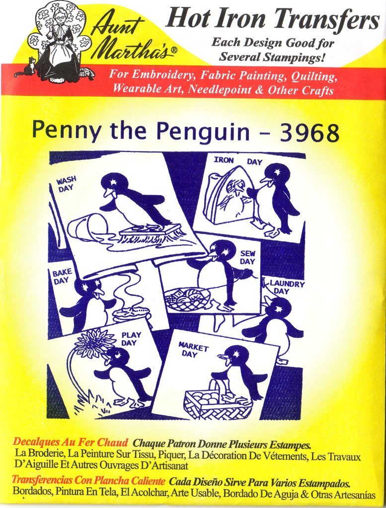 Penny the Penguin Aunt Martha's Hot Iron Embroidery Transfer