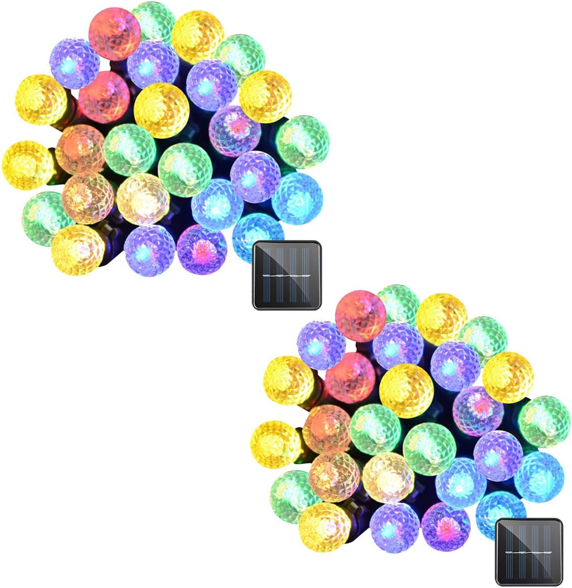 Lalapao Solar Powered Xmas Outdoor String Light 2 Pack 50 LED G12 Fairy Christmas Decor Globe Lighting with 8 Modes for Tree Indoor Garden Path Patio Lawn Holiday Party Decorations (Multi Color)