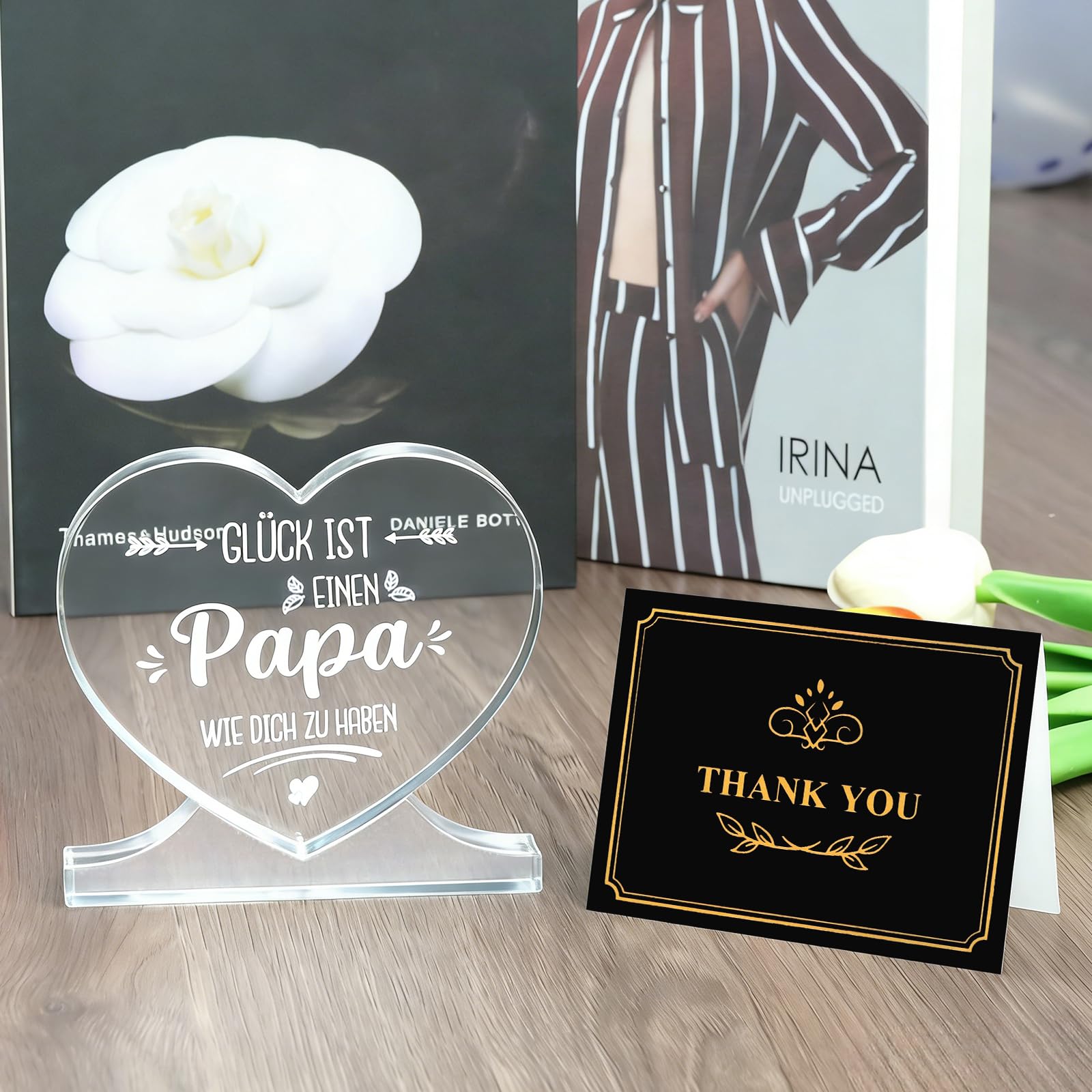 Regalo per papà, regalo per la festa del papà, regalo per la festa del papà, regalo per la festa del papà, targa in acrilico a forma di cuore, decorazione con biglietto, regalo di compleanno, Natale