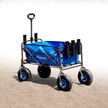 Beach Wagon with Balloon Wheels, Collapsible Fishing Cart with Big Wheels for Sand, Built-in Rod Holders 10x3 Rubber Tire
